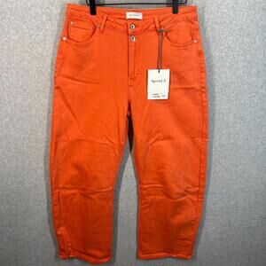 Special A Super Stretch High Rise Wide Leg Jeans Orange Red Womens 11 Crop NWT